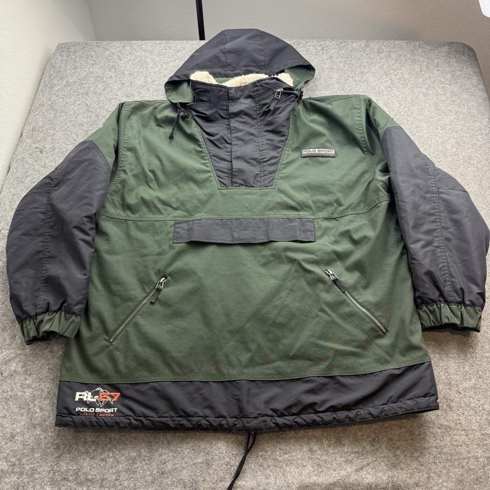 VTG Polo Sport Sportsman Anorak Jacket Mens XL Green RL-67 Sherpa Collar 1/4 Zip